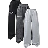RoseSeek Girl's 3 Packs Wide Leg Sweatpants Graphic Letter Elastic Waist Sports Pants Trousers with Pockets