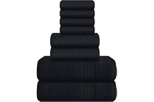 Belizzi Home 8 Piece Towel Set 100% Ring Spun Cotton, 2 Bath Towels 27x54, 2 Hand Towels 16x28 and 4 Washcloths 13x13 - Ultra Soft Highly Absorbent Machine Washable Hotel Spa Quality - Black