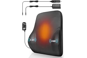 SEG Direct Lumbar Support Pillow for Office Chair, Ergonomic Pillow with Heating and Vibrating Functions, Back Support for Back Pain Relief, Memory Foam with Breathable Leather Cover