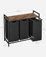 VASAGLE 3-Compartment Laundry Hamper with Shelf 120 L Black Brown BLH301B01 view 7