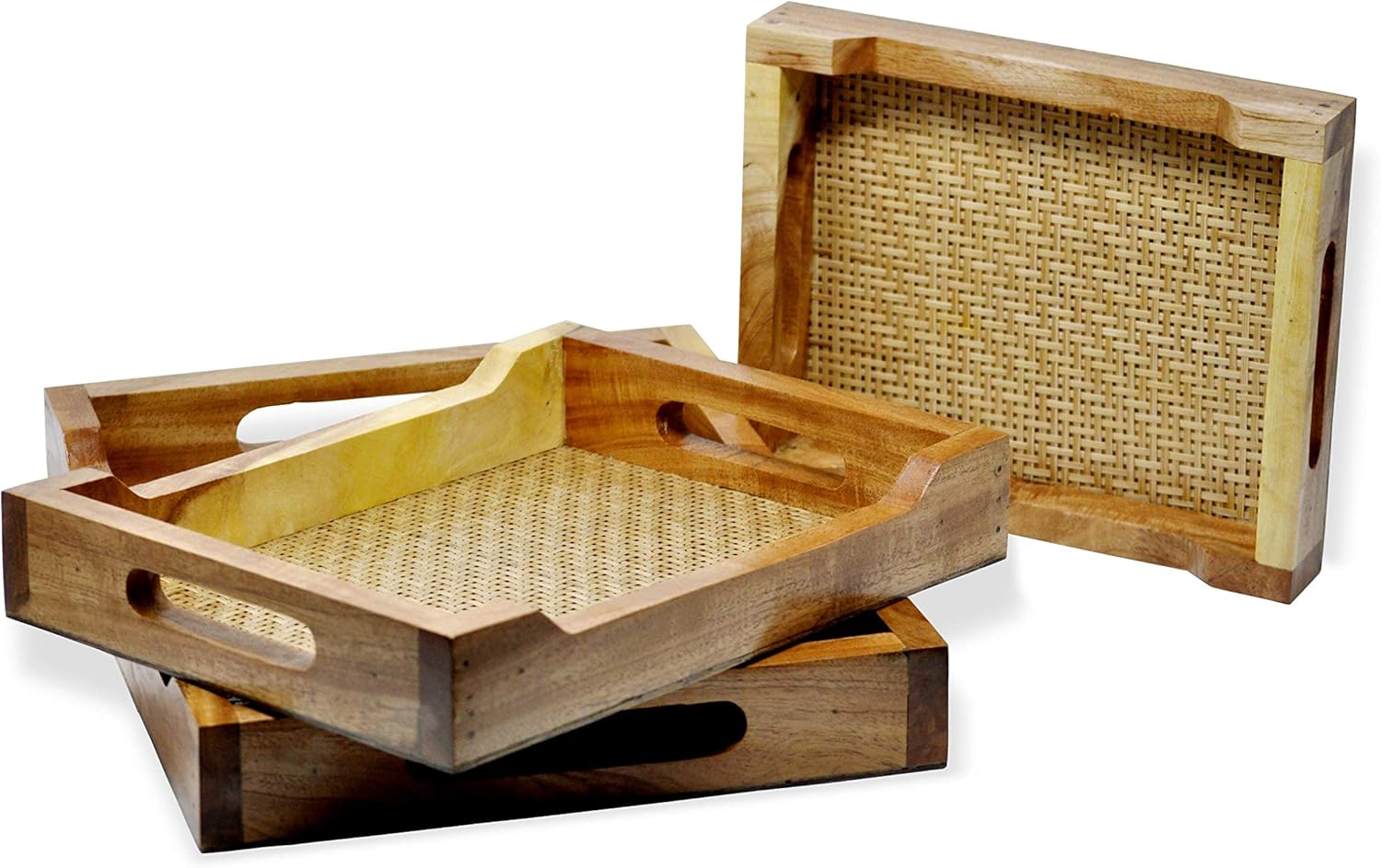 Buy Kraftinn Decorative Wood & Bamboo Trays Set of 3 (Natural Brown