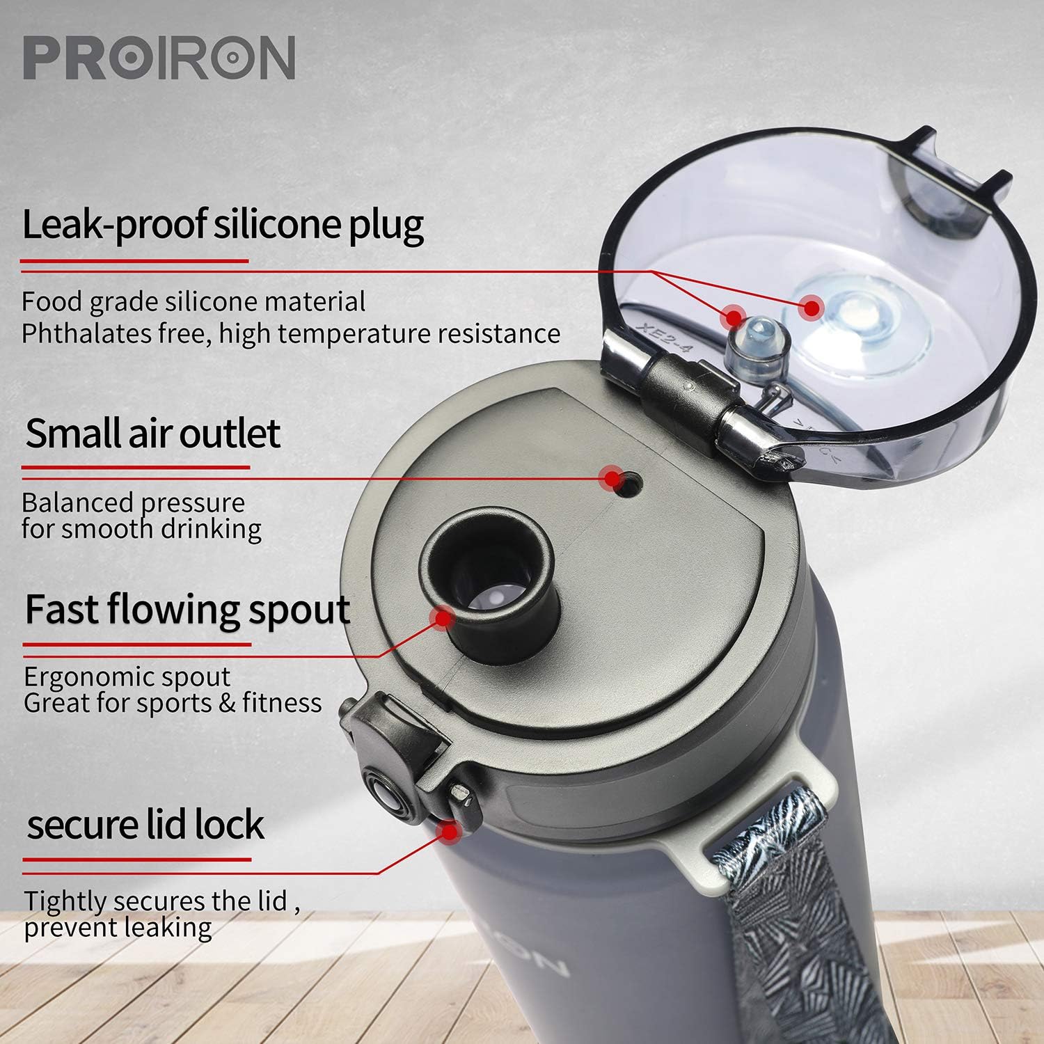 PROIRON Water Bottle 1L for Bike Running, Cycling, Gym, Leak Proof Sports Water Bottles with Flip Top Lid - Image 4