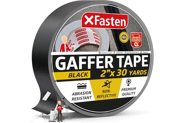 XFasten Multipurpose Black Gaffers Tape 2 Inch X 30 Yards, No Residue Tape, Black Gaffer Tape Non-Reflective Matte Finish, Bl