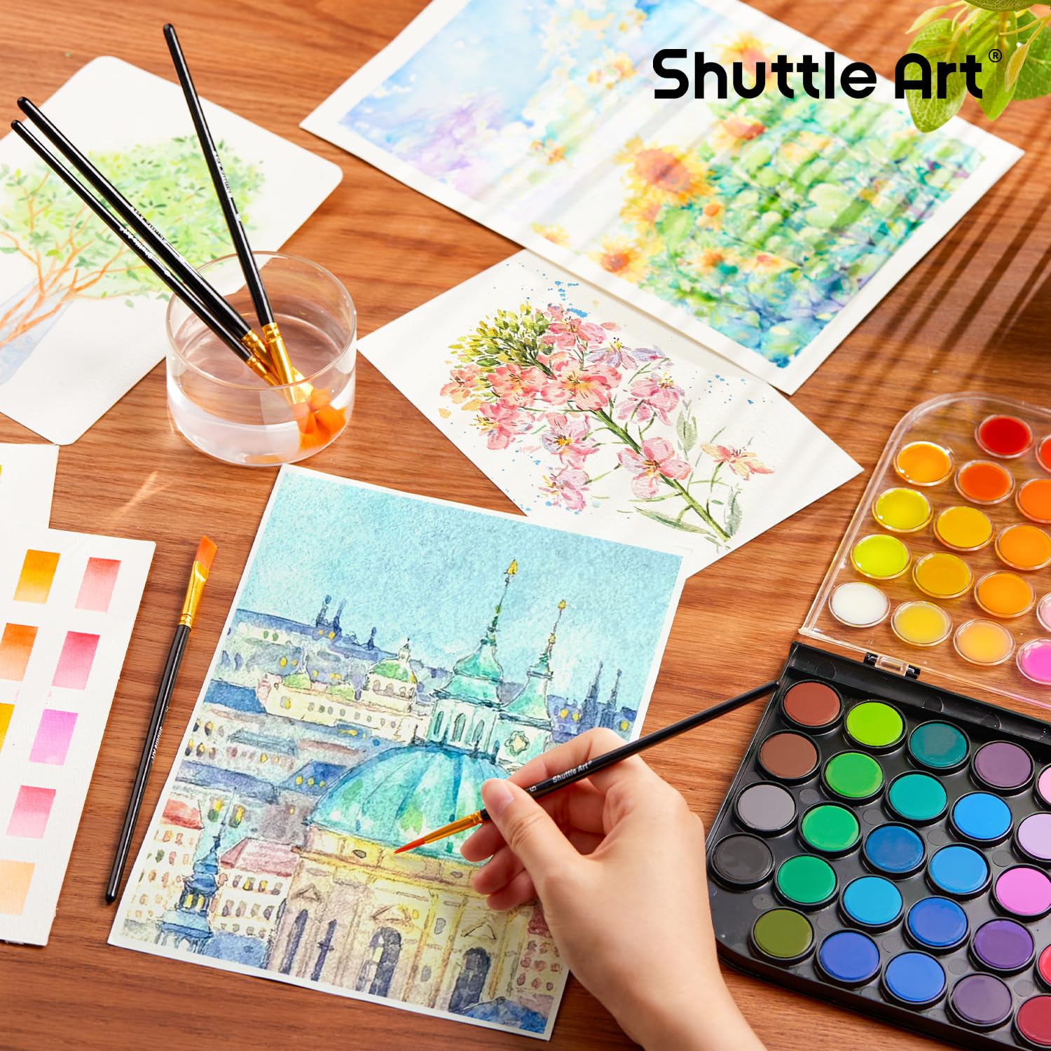 Shuttle Art 58 Pack Watercolor Paint Set, 48 Colors Watercolor Pan with 10 Paint Brushes for Beginners, Artists, Kids & Adults to Water Color Paint, Bullet Journal, Calligraphy Practice