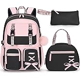 Fimibuke Backpack for Girls, 3 PCS Waterproof Girls Backpack with Lunch Box | w/ Pencil Case, Kid Backpacks for Teen Girl Kindergarten Elementary Middle High School Student Back to School Kid Bookbag Set