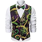 Fashonal Men's Mardi Gras Vest with Bow Tie S-3XL