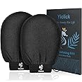 Exfoliating Gloves 2 Pcs, Exfoliating Body Scrubber for Bath Shower Exfoliation, Body Scrub Exfoliator Loofah Sponge for Dead Skin Remover, Korean Exfoliating Mitt (Black)