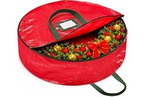 ZOBER Christmas Wreath Storage Container 30 Inch - Wreath Bag for Artificial Wreaths Box - Dual Zippered Wreaths Storage Bag with Strong Durable Handles - Red