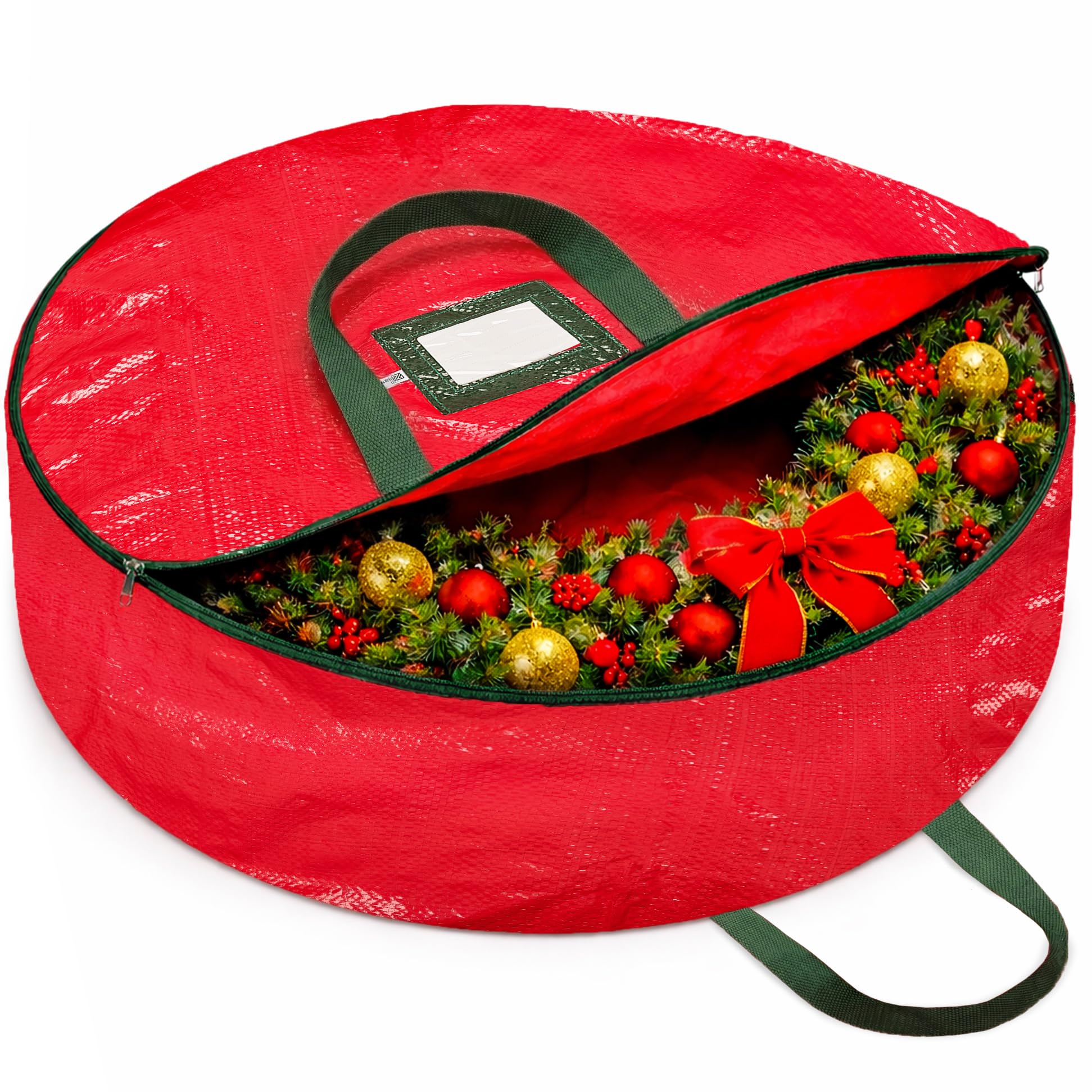 Jumbo Christmas Wreath Storage Bag 76cm - Water Resistant Fabric, Large Xmas Wreath Storage Container Box for Christmas Decorations Wreaths & Garland Storage Bag, 2 Canvas Handles, Labeling Card Slot