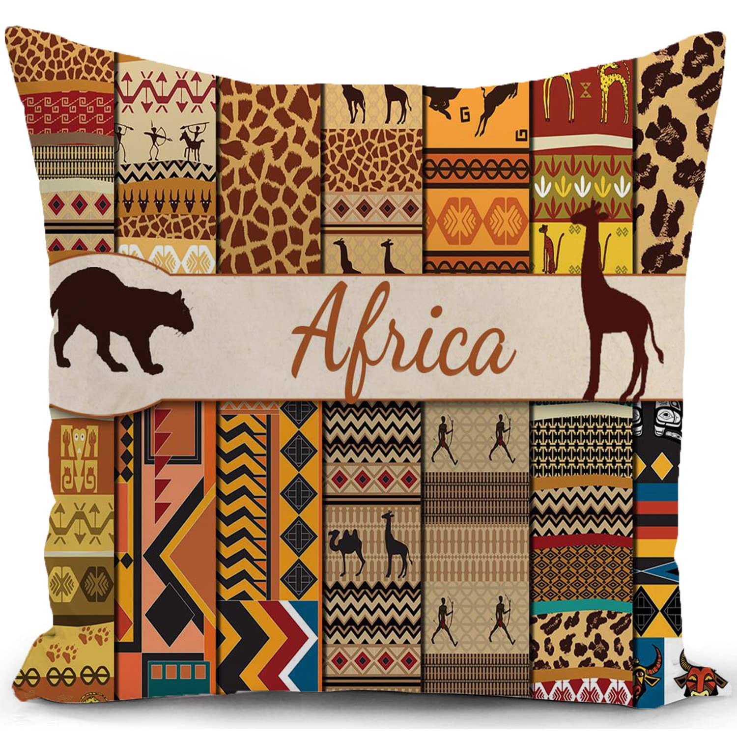 KUNQIAN African Cushion Cover Ethnic Tribe Print Art Pillow Cover Decor for Home Livingroom Couch Bed Sofa Decorate Throw Pillow Case Afriacn Ornament Gift 18"x18" — image 1