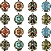 KitBeads 16pcs 8 Styles Enamel Boho Charmss Antique Bronze Flat Round Connector Charms Rhinestone Boho Chandelier Charms for Jewelry Making Bulk