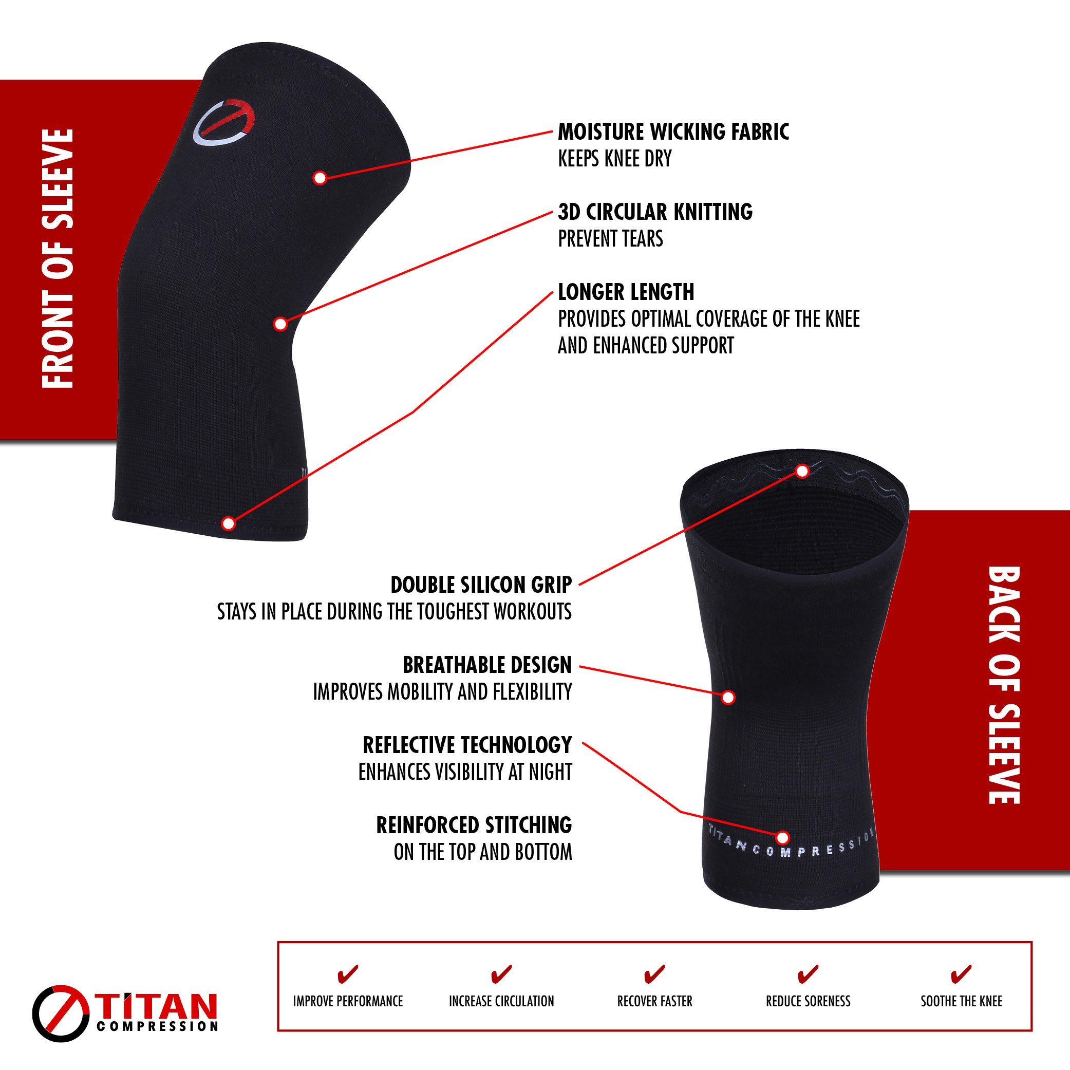 Knee Compression Sleeve: (1 Pair) Knee Brace Knee Sleeve For Running Basketball Crossfit Injury Recovery Pain Relief Meniscus Tear Arthritis ACL Men & Women, 5mm -7mm Sleeve & Bag