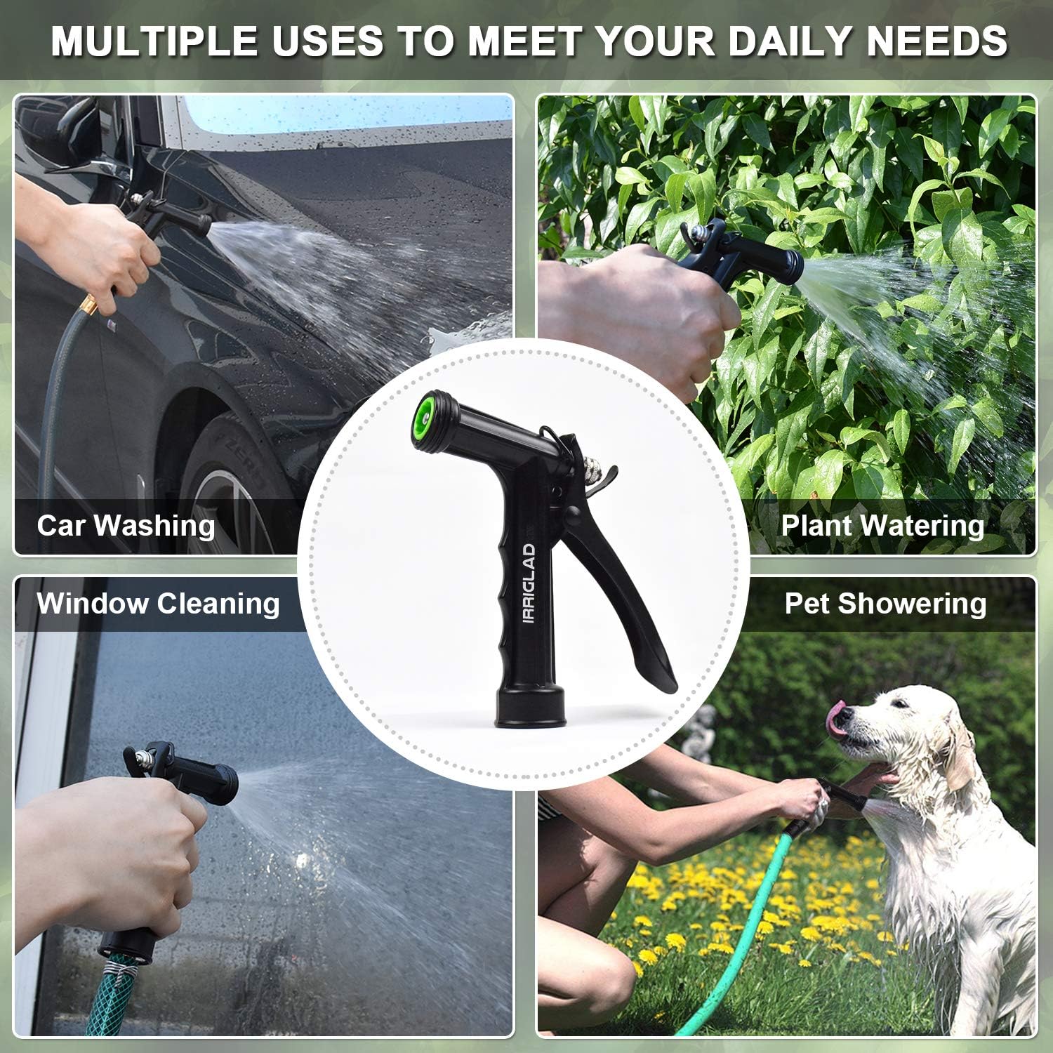 IRRIGLAD Hose Nozzle 2 Pack, Full Size Pistol Grip Water Nozzle Sprayer with Threaded Front, High Pressure Nozzle, Adjustable Spray Water Flow for Watering Plants, Showering Pet, Washing Car, Cleaning : Garden & Outdoor
