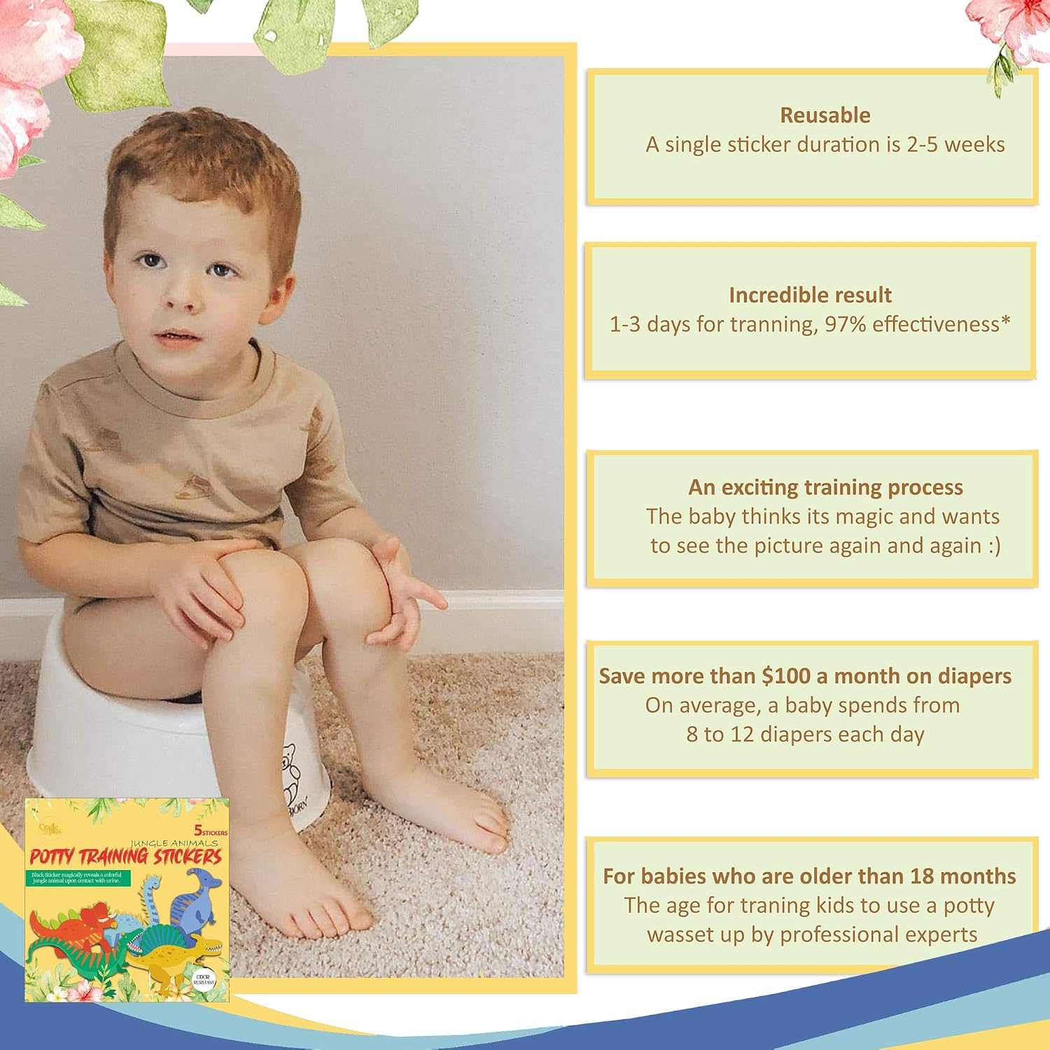 Potty Training Seat Magic Sticker, Dinosaur Potty Sticker, 5 Count (Pack of 1) - Image 5