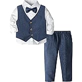 A&J DESIGN 4pcs Baby & Toddler Suit, 12 Months - 5T, Shirt & Pants & Vest & Bow Tie