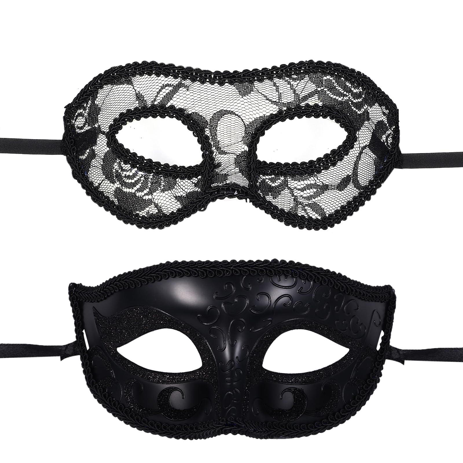 Oidea Masquerade Mask for Couples: Elegant Black Lace Party Masks Halloween Costume Masquerade Ball Venetian Mardi Gras Mask for Women and Men