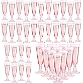 Xvvirnt 40 Pcs Champagne Flutes Plastic, 5 Oz Disposable Champagne Glasses,Pink Plastic Wine Glasses, Clear Toasting Glasse for Wedding Birthday Party Bridal Shower(Pink)