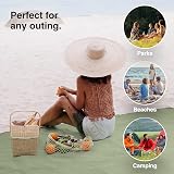 VonShef Picnic Blanket Green Herringbone 200x300cm Waterproof Backing view 3