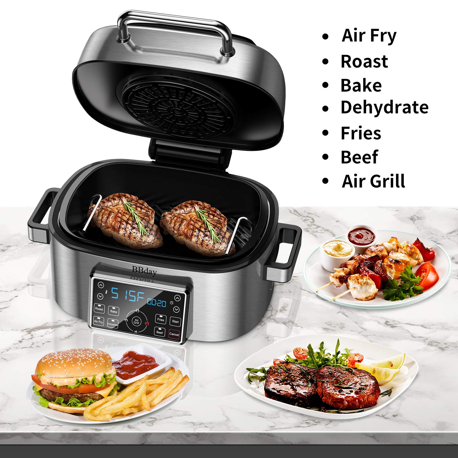 Mua BBday Indoor Grill, 10in1 Smokeless Electric Air Fryer, Dehydrate