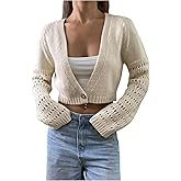 WDIRARA Women's Button Cardigan Sweaters Hollow Out Long Sleeve Knit Cropped Outerwear