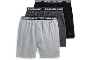 POLO RALPH LAUREN Mens Classic Fit W/Wicking 3-pack Knit Boxer Shorts, Andover Heather/Polo Black, Madison Heather/Polo Black, Polo Black/Red, Large US