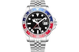 Stuhrling Original Men's Stainless Steel Jubilee Bracelet GMT Watch Quartz, Dual Time, Quickset Date with Screw Down Crown, Water Resistant up to 10 ATM
