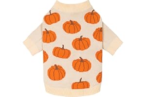 Fitwarm Pumpkin Dog Sweater, Thanksgiving Outfit for Small Dogs Boy Girl, Pet Outfit, Orange, Beige, Small