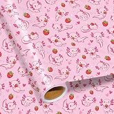 Pineraap Axolotl Wrapping Paper Roll, Cute Axolotl and Strawberry Gift Wrap - 17 Inch x 16.4 Feet - Pink Animal Wrapping Paper for Girls Birthday Party Baby Shower Wedding Bridal Shower