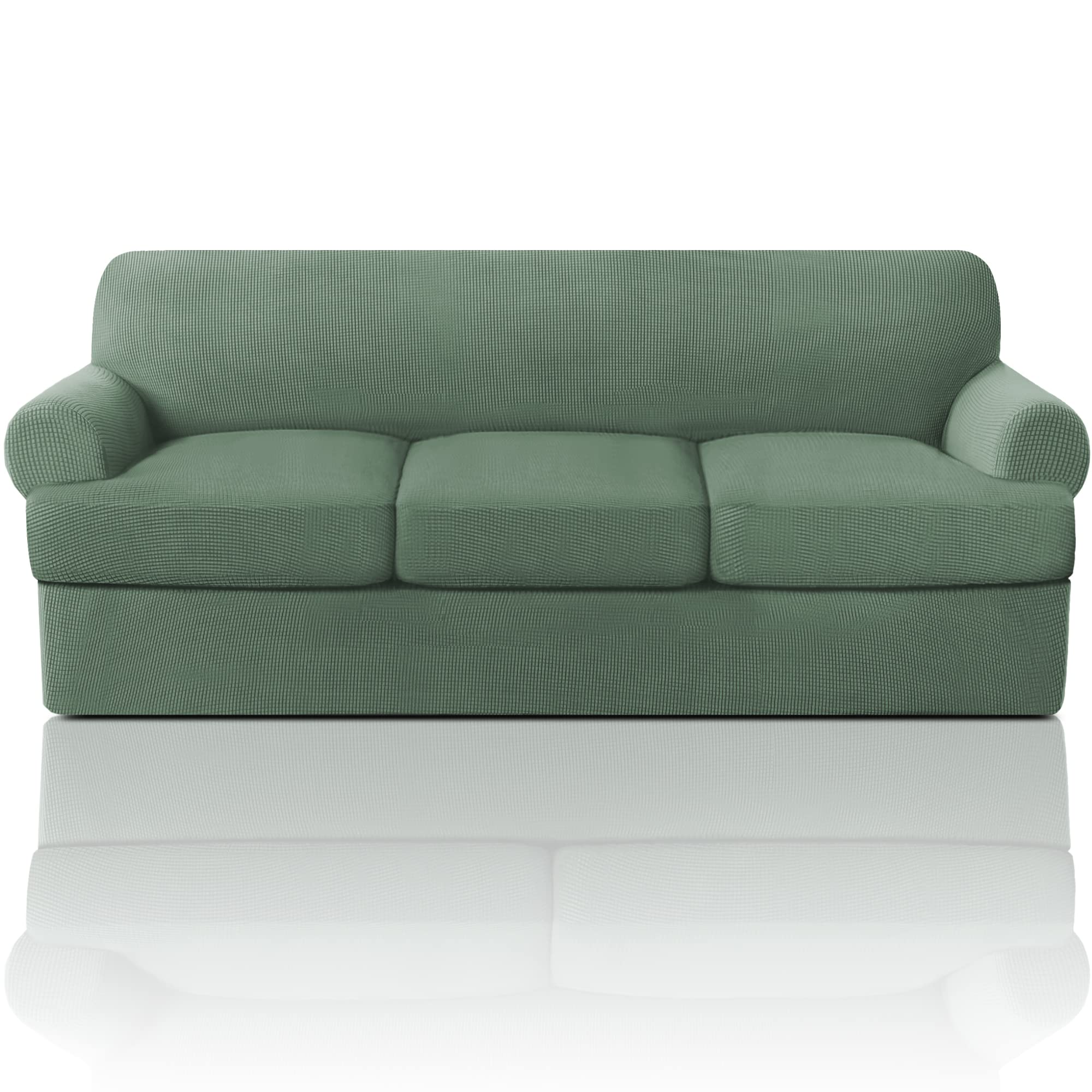Photo 1 of PrinceDeco T Cushion Sofa Slipcover 4 Pieces Sofa Covers for T Cushion Couch Soft Couch Cover (72"-90") Sofa Slip Cover Furniture Covers with 3 Individual T Shape Seat Covers Washable, Loden Frost