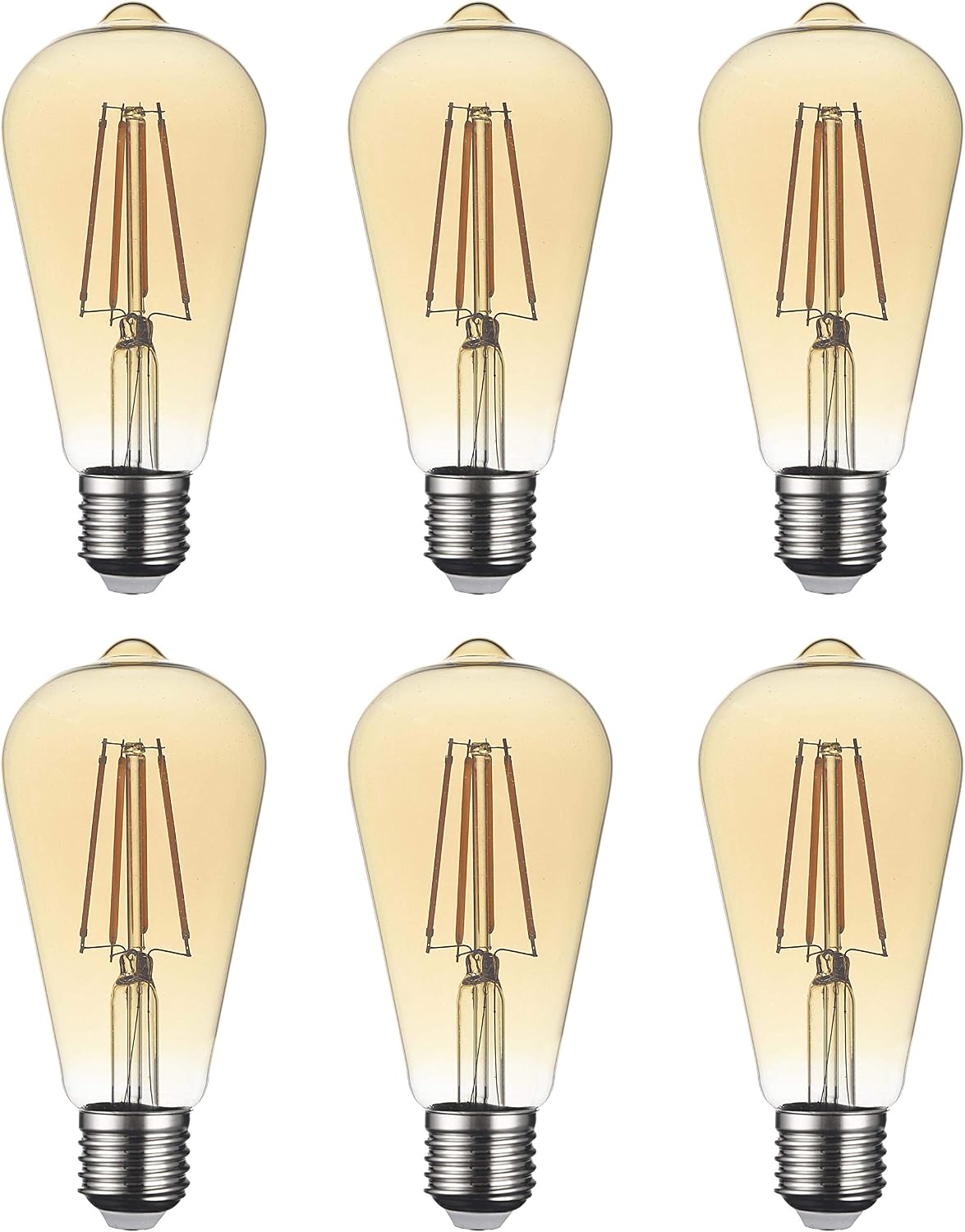 SD LUX E27 Screw LED Bulbs Vintage Filament Led Light Bulbs, ST64 Style Retro Amber Glass Lamp, No Flicker Edison Bulbs