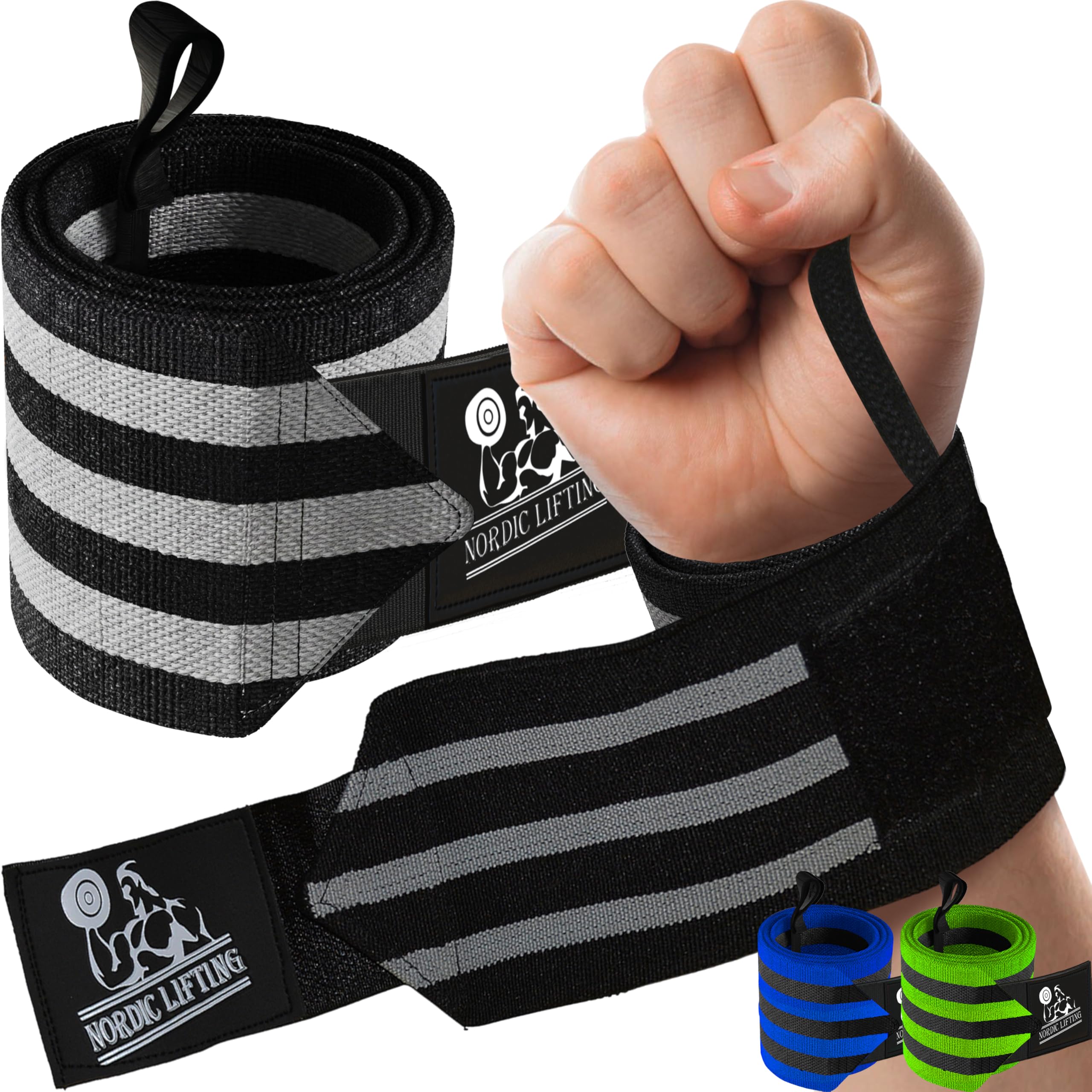 Wrist Wraps Super Heavy Duty (1 Pair/2 Wraps) 24" for Weight Lifting | Powerlifting | Gym | Crossfit - Weightlifting Thumb Loop - Men & Women - by Nordic Lifting™ - 1 Year Warranty