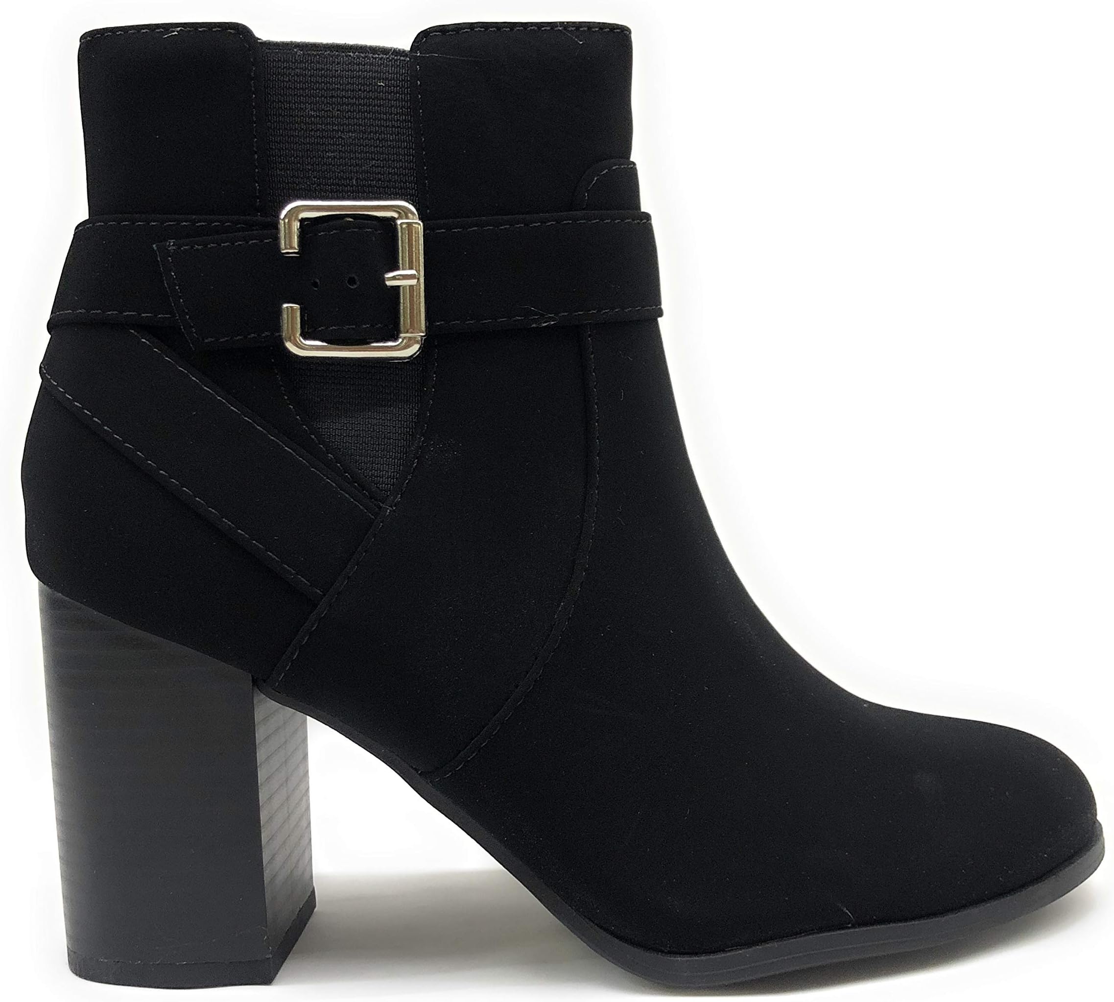 Delicious Women's Admit Almond Toe Chunky Wooden Heel Ankle Bootie