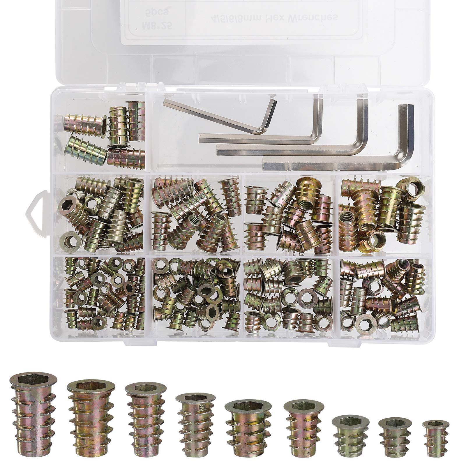 Threaded Insert Nut Zinc Alloy Hex Socket Screw M4 M5 M6 M8 Assortment Tool Kit with 4 Allen Wrenches for Wood Furniture 149pcs