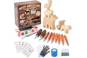 Wood Carving Kit Farm Animals Whittling Kit for Beginners Adults Kids with Whittling Knife and K2 Carbon Steel Wood Carving K