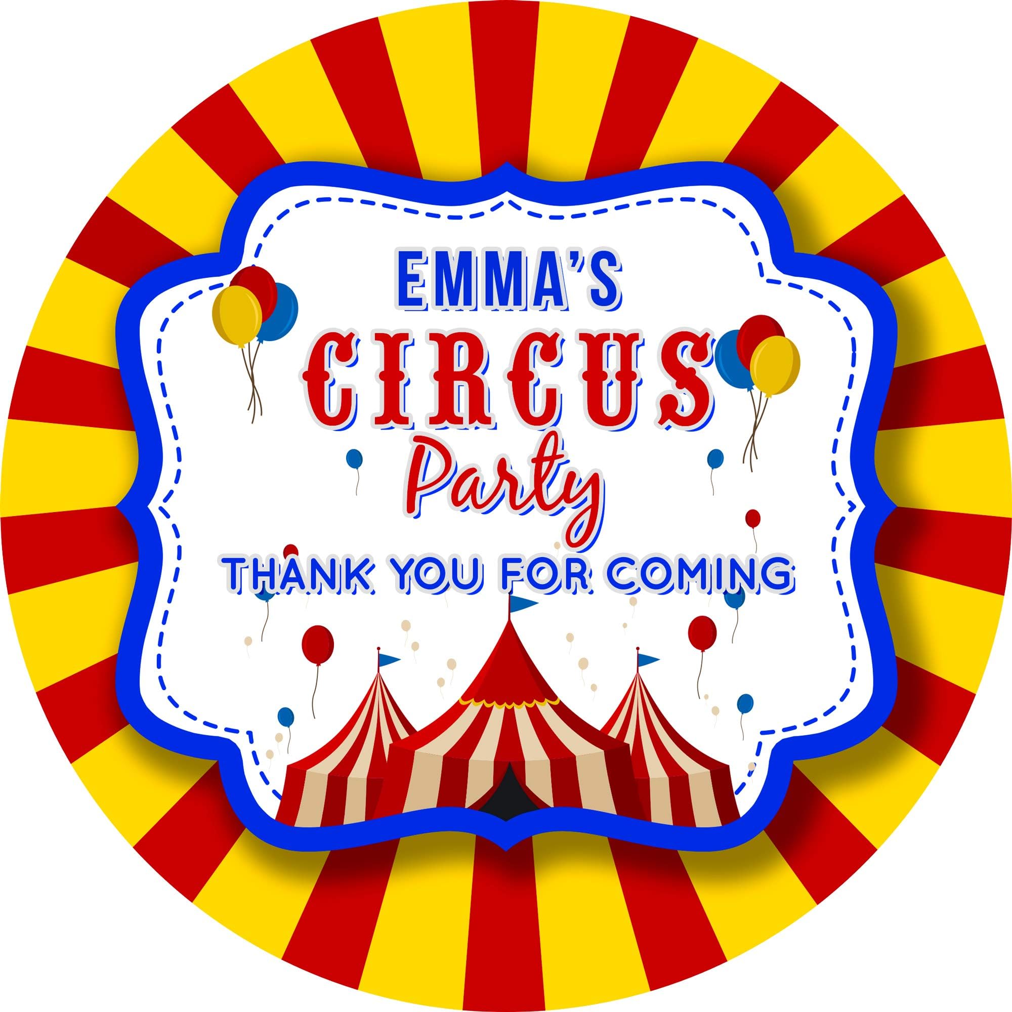 Kids Party Circus, Sticker Labels (24, Stickers 4.5cm Each) Personalised Custom Seals Ideal for Party Bags Sweet Cones Favours Jars Presentations Gift Boxes Bottles Crafts
