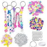 AOUXSEEM DIY Beaded Name Tag Keychains Making Kit, Adjustable A-Z Letter Beads Key Rings Backpack Charms, Beading Craft Supplies for Party Favors (Keyrings)