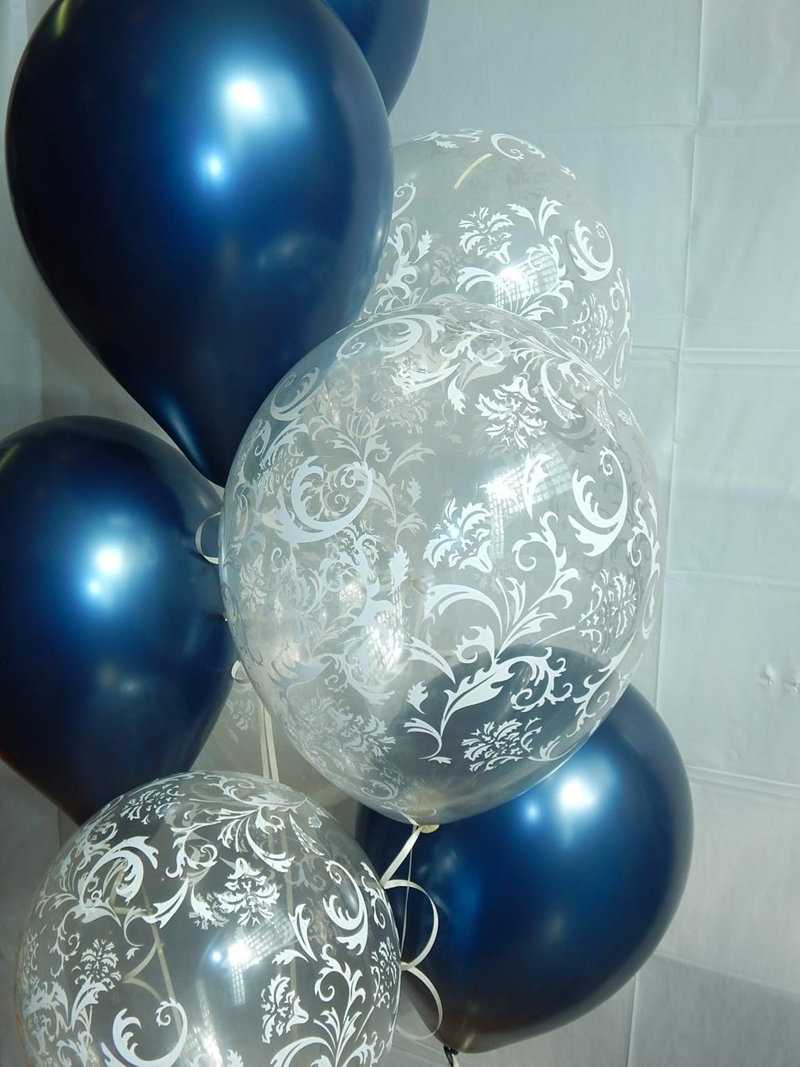 Navy Balloons, Blue Balloons, Clear Damask