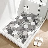 Shower Mat Non Slip - 24x36 Inch Shower Mats for Inside Shower with Drain Hole in Middle, Super Soft and Comfortable PVC Loofah Massage Bath Mat for Shower, Anti Slip Shower Stall Mat, Quick Drying