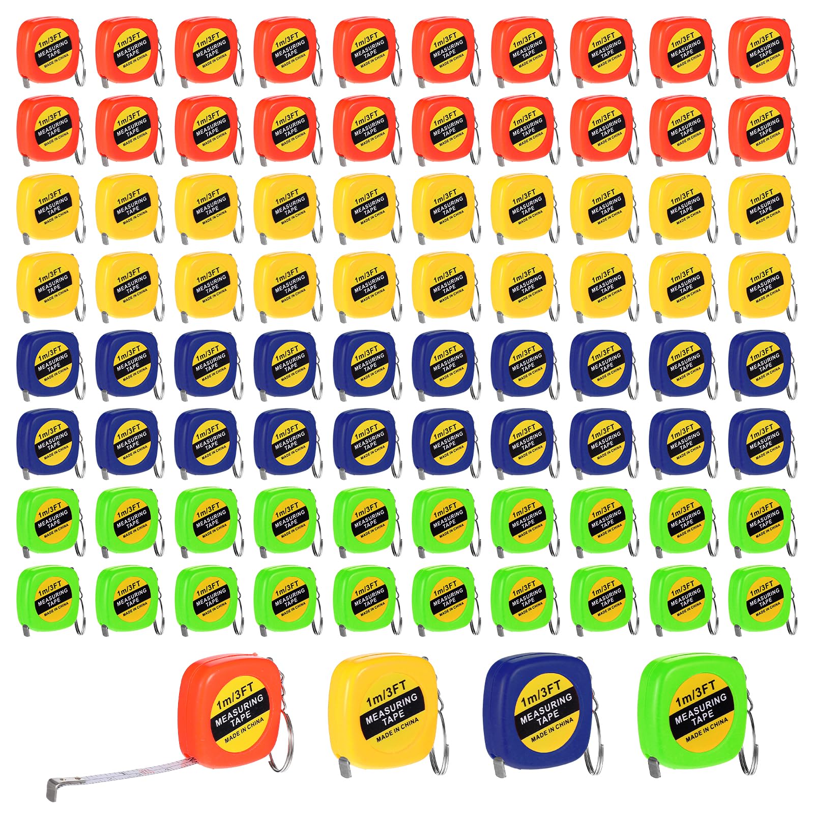 Photo 1 of 100 Pcs Small Tapes Measure Keychains 3 ft/ 1 m Functional Mini Retractable Measuring Tape with Lock Pocket Portable Measurement Tape Bulk for Construction Party Favors Birthday Gift, 4 Colors