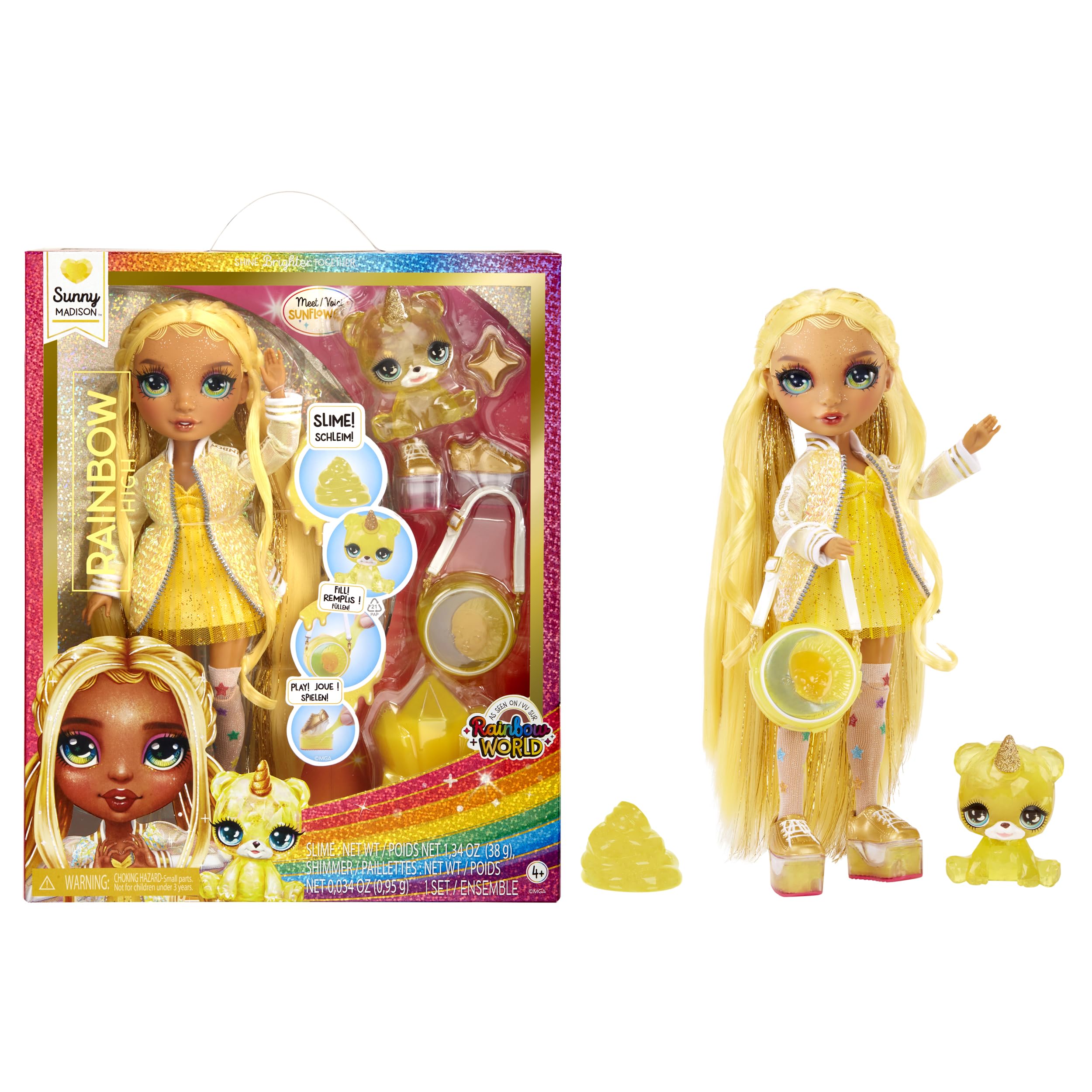 Rainbow High Fashion Doll with Slime & Pet - Sunny (Yellow) - 28 cm Shimmer Doll with Sparkle Slime, Magical Pet and Fashion Accessories - Kids Toy - Great for Ages 4-12 Years