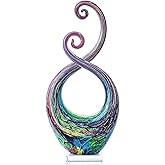 LLAVVD 14 Inch Hand Blown Abstract Glass Sculpture with Base, Weather-Resistant Murano Style Art Statue for Patio Garden, Home Office Decor, Unique Art Enthusiast Gift