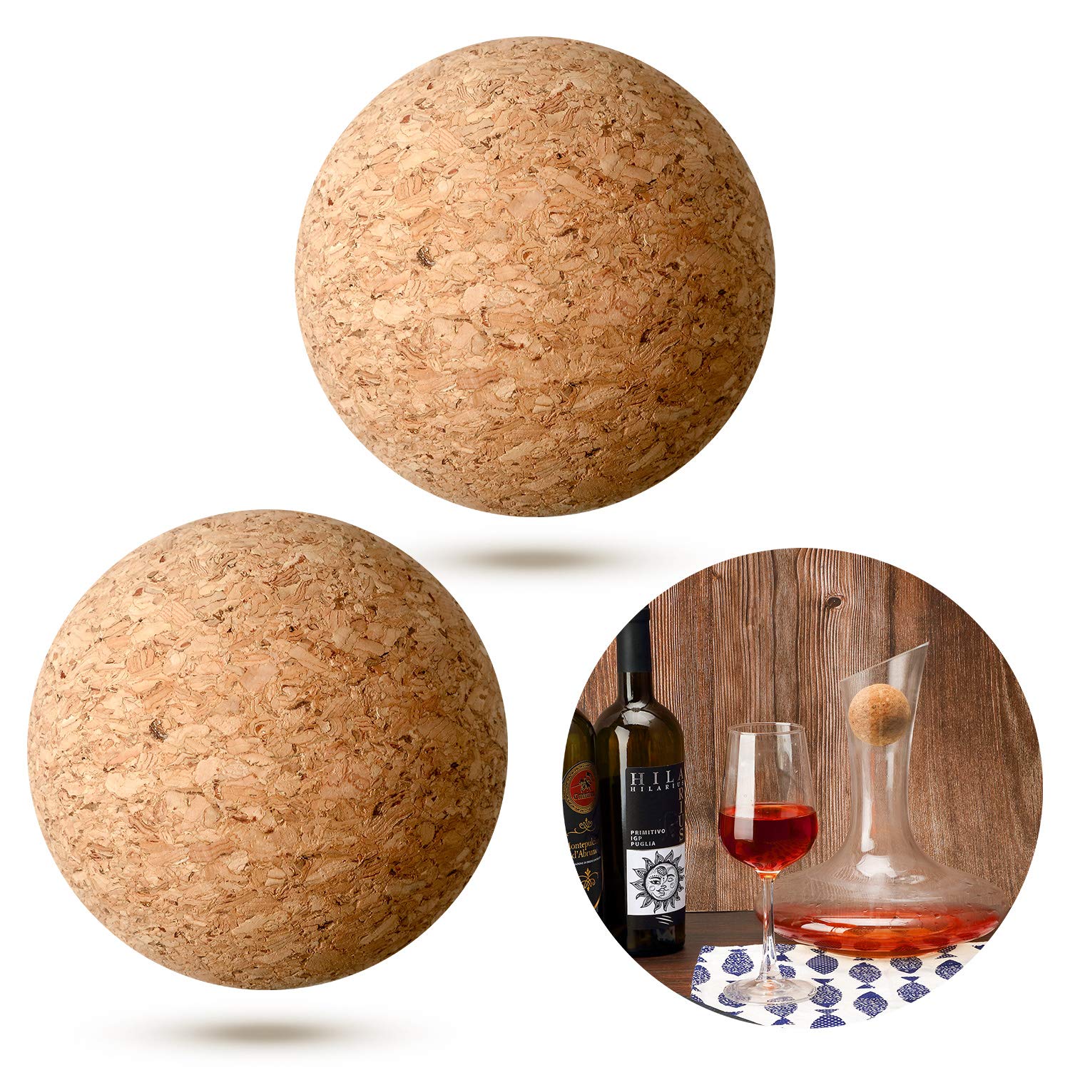 Shappy 2 Pieces Cork Ball Wooden Cork Ball Stopper for Wine Glass Decanter Stopper Replacement Wine Carafe Decanter Bottle Replacement for Christmas Holiday Party Supply (2.1 Inch/ 5.5 cm)
