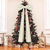 Knitgrip 20 x 71 Inches Christmas Extra Large Velvet Bows Christmas Tree Topper Decor Giant Xmas Tree Toppers Bows for Home Wreath Wall Backdrop Birthday Wedding Party Decorations(Beige)