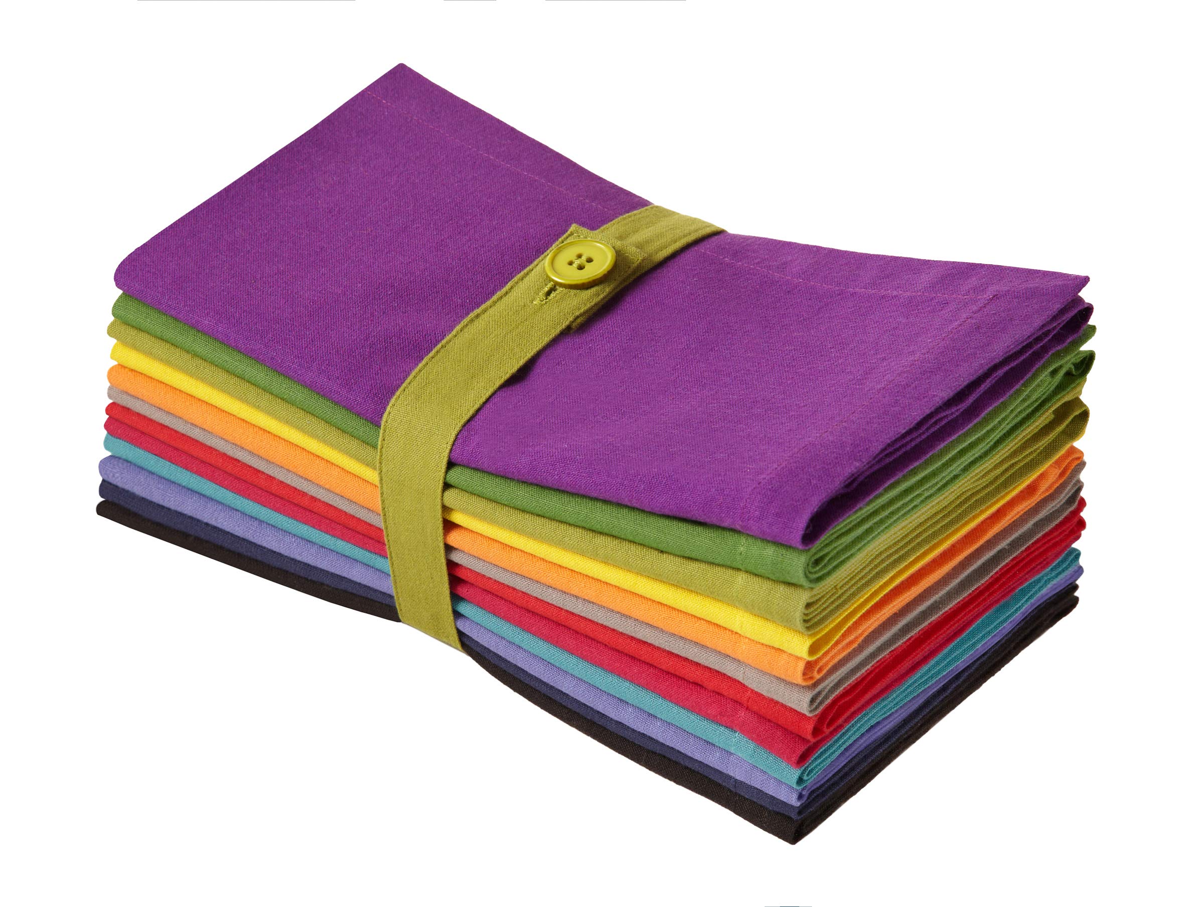 COTTON CRAFT Dinner Napkins-Multicolor 12 Pack - Pure 100% Cotton- 51x51 CM Oversized - Set contains each Magenta, Lime, Ming Red, Stone, Black, Lavender, Grape, Orange, Teal, Navy, Mustard & Leaf