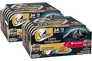 Sheba Gravy Indulgence Adult Wet Cat Food Beef and Chicken Entree in Extra Gravy Variety Pack, 2.6 oz. Twin-Pack Trays (12 Count, 24 Servings) (Pack of 2)