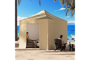 RICHRYCE 10x10 Pop Up Canopy Tent with 4 Removable Sidewalls, Heavy Duty Easy Up Canopy with 4 Sandbags for Weight, 100% Waterproof Winter Canopy Outdoor,1 Person Easy Set up, Portable Roller Bag,Khaki