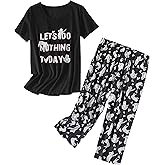 Inadays Womens Cotton Pajama Sets Short Sleeve Top With Capri Pants 2 piece sets for Women Summer Pajamas Lounge Set