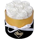 GLAMOUR BOUTIQUE Eternal Preserved Roses in a Box, Flowers Forever, Rose Forever in a Box for Wife or Her, Lasting Real Flower Gift, Elegant Luxury Floral Home Decor, 7 Roses, White (Color-Treated)
