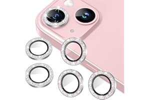 AGVEE 3+3 6 Pack for iPhone 15/15 Plus Camera Lens Protector, Bling Diamond & Bling Glitter Metal Ring 9H Tempered HD Glass C