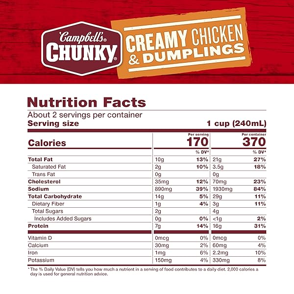 CAMPBELL’S CHUNKY SOUP, CREAMY CHICKEN AND DUMPLINGS SOUP, 18.8 OZ CAN